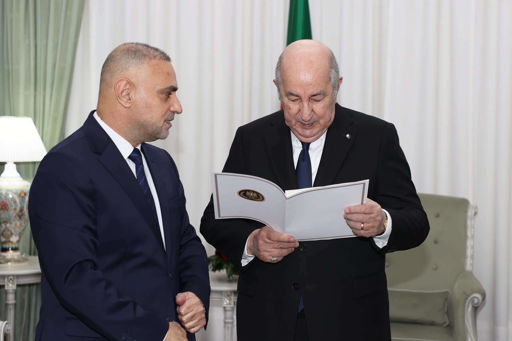 رئيس الجمهورية يستقبل سفير دولة فلسطين لدى الجزائر